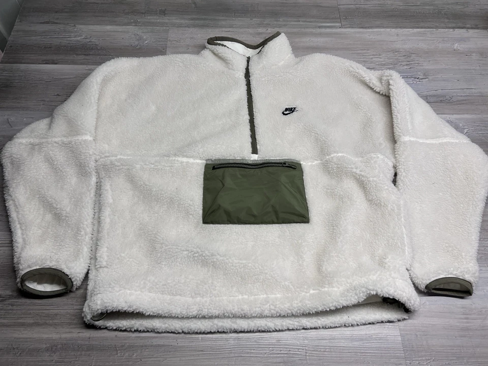 Suéter Nike Sherpa Polar 1/4 Cremallera Adulto Talla M Blanco Pullover Cremallera Bolsillo Frontal Foto 1 de 4