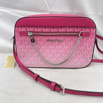 Michael Kors Womens Jet Set Large Ombre Signature Chain Crossbody Dragonfruit - Image 1 of 4