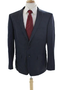 DKNY Mens Classic Lapel Two Button Blazer Navy Blue Wool Size 44 Regular - Picture 1 of 9