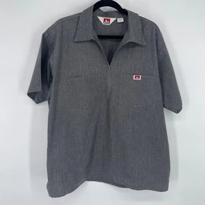 Vintage 80er Jahre neu ohne Etikett Ben Davis kurzärmliges solides Arbeitshemd mit halbem Reißverschluss XL grau Talon Reißverschluss - Bild 1 von 15