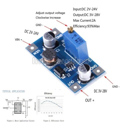 2V-24V to 3V 5V 6V 9V 12V 19V 2A DC-DC Boost Step Up Volt Converter Power Supply - Bild 1 von 4