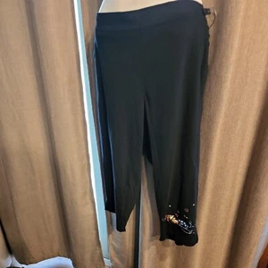 ONQUE Vintage Print Capri's Wm's 2X Black, Cats Dog Embroidered 90s 4981 - Picture 1 of 6