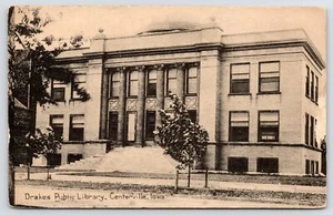 Centerville IOWA~Closeup of Drakes Public Library~B&W Postcard~New Trees c1909 - Picture 1 of 2