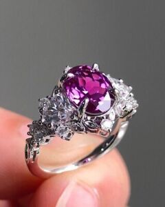 3.50 Ct Oval Cut Simulated Purple Amethyst Wedding Ring In 14k White Gold Plated