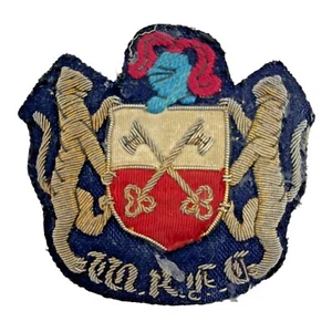 1930s Private School Badge Black Coat of Arms Sewn Vintage Rare Yesteryear - Picture 1 of 5