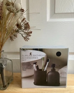 BRAND NEW Next Black Slimline Bathroom Dispenser, Toothbrush Holder & Tray Set - Picture 1 of 3