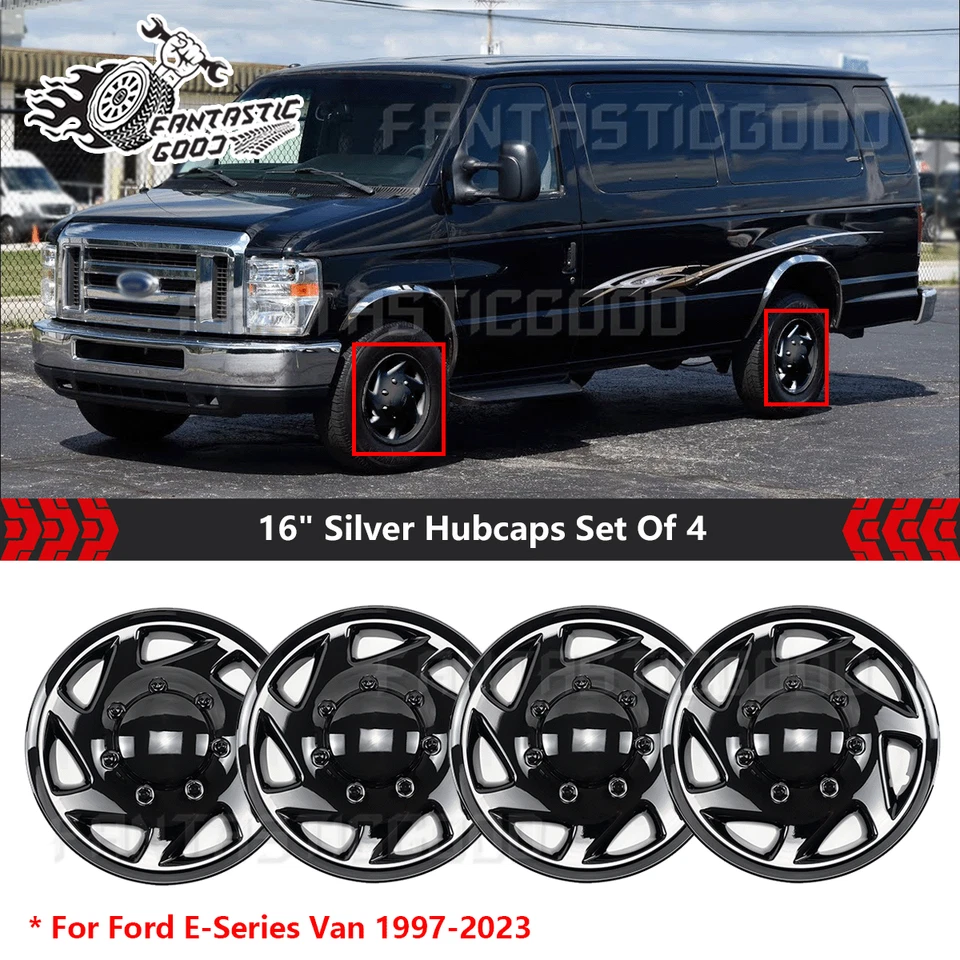 Juego de tapacubos negros de 16" para Ford E-Series E350 E450 Econoline Van 1997-2023丨 Foto 1 de 4
