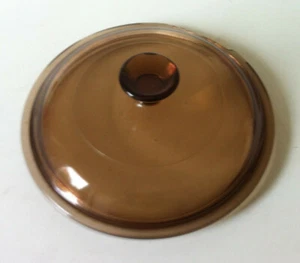 Vision Corning Ware Pyrex Lid Milk Saucepan Fry Pan Brown Amber Glass Chipped - Picture 1 of 7