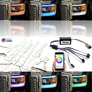 14-15 GMC Sierra RGBW LED Cambio de Color Faro DRL Barras de Acento Bluetooth Set - Imagen 1 de 11