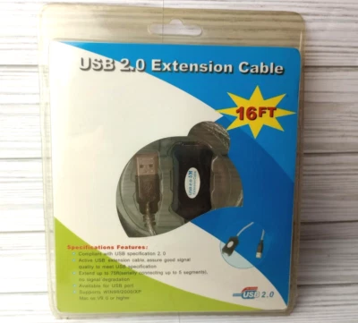 USB 2.0 Extension Cable 16 FT Hi-Speed NEW Vintage - Image 1 of 3