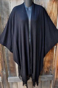MISSION CANYON ART TO WEAR NEW STYLE 54 KIMONO DUSTER IN SOLID BLACK, 72"B, OS+ - Picture 1 of 4