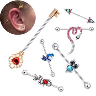 Multi Shape Turquoise Opal Steel Industrial Bar Scaffold Ear Barbell Piercing - Image 1 of 4