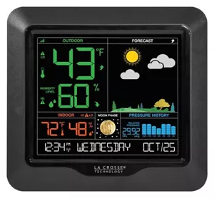 La Crosse Technology S84107 / 308-1416-TBP Color WEATHER Forecast Station Black - Picture 1 of 2