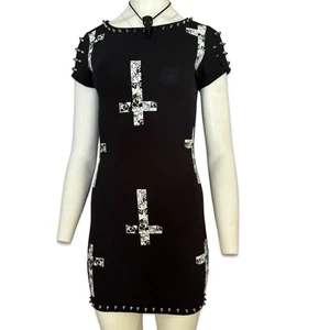 Jawbreaker GOTHIC PUNK STEAMPUNK OCCULT SPIKE CROSS BLACK MINIKLEID DRA2283 - Bild 1 von 7