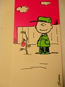 Vtg UNUSED Charles Brown / Schulz PINK Ornament/Sky Christmas Card w/Envelope - Picture 1 of 3