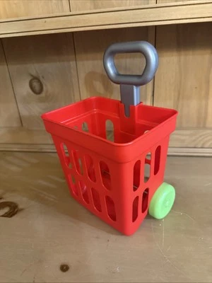 Red Toy Pull Cart Grocery Basket Wheels and Adjustable Handle For On The Go Fun! - Image 1 of 4
