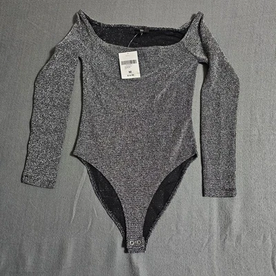 全新带标签 Forever 21 中号针织紧身衣裤黑色银色 — 第 1/4 张图片