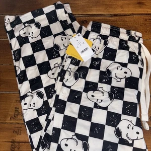 Peanuts Snoopy Pigiama Pantalone Uomo MED Bioworld A Quadri Nero Tasche NUOVO - Foto 1 di 10