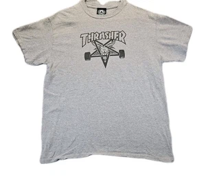 VTG Y2K Trasher Tshirt Mens Sz M Gray Pentagram Skate Or Die Live To Skate Goat - Picture 1 of 13
