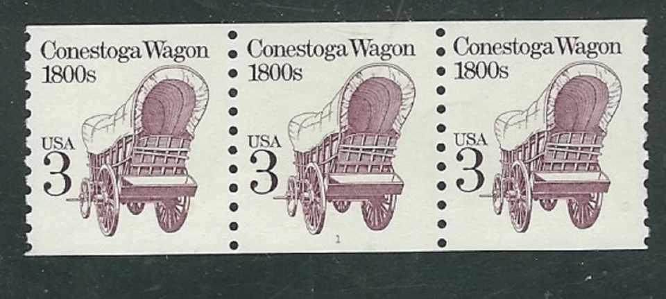 Scott #2252...3 Cent...Conestoga Wagon...5 Pl # Strips of 3...Dull Gum - Image 1 of 1