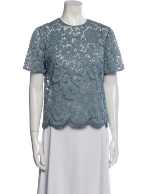 Blusa Top Valentino Encaje Azul Cuello Redondo Manga Corta 6 M Foto 1 de 3