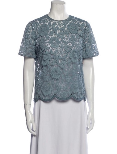 Blusa girocollo blu pizzo Valentino manica corta top 6 M