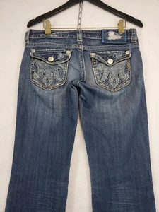 MEK Denim USA Kingston Boot Cut Jeans Women's W27/L34 Stretch Flap Pockets Low - Picture 1 of 18