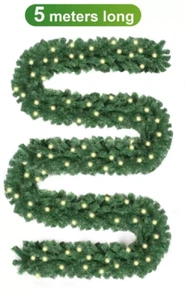 16FT Christmas Garland with Lights – Door Wreath Fireplace Stairs Xmas Decor - Picture 1 of 7