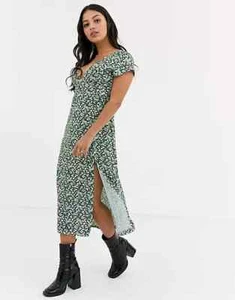 Topshop PETITE Ditsy Jersey V Neck Midi Dress Green Floral Size UK 4 Bnwt - Picture 1 of 4