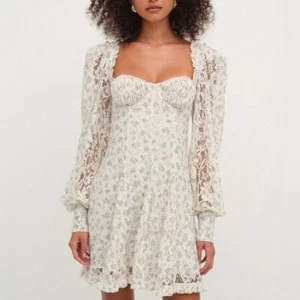 $249 NWT For Love And Lemons “Donna” Floral Long Sleeve Mini Dress Sz Large - Picture 1 of 12