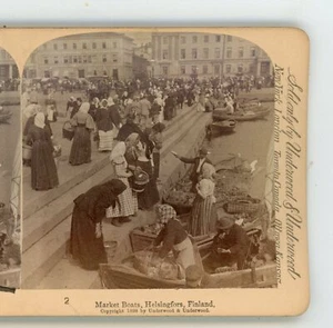 Market Boats Helsingfors Finland Underwood Stereoview - Imagen 1 de 3