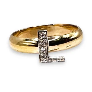 Initial L 10k White Gold Diamond Letter 10k Gold Filled 3.5mm Band Ring Size 7 - Picture 1 of 13