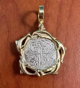 Atocha versunkener Schatz Schmuck - mittlere 8 Stück Silber Münze Delfin Anhänger - Bild 1 von 5