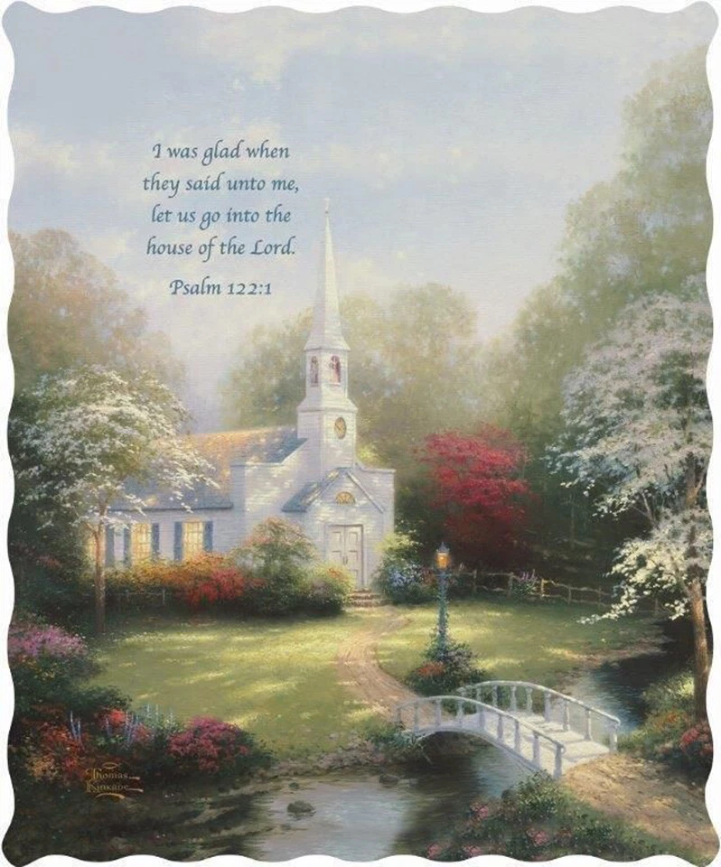 House of the Lord HOMETOWN CHAPEL THOMAS KINKAID Quilted Throw 50x60 in Psalm - Image 1 of 1