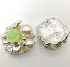410 Exquisite Wedding Pearl & Rhinestone  Metal Light  Lime Green Floral  New