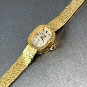 Dior Bulova Vintage 14K Yellow Gold Watch Textured Bracelet 5.5" XXS Thin Wrist - Picture 1 of 12
