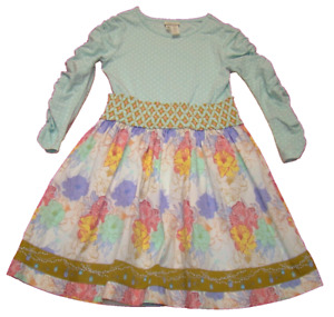 Matilda Jane Girls Size 8 Floral Polka Dot Ruched Sleeve Mason Jars Lights Dress