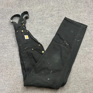 Mono con tirantes Carhartt R01 negro de lona de pato para hombre 34x36 ropa de trabajo desgastado - Imagen 1 de 12