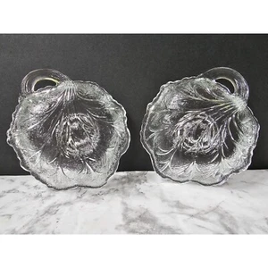 Vintage Pair of Indiana Glass Pebble Leaf Shaped Candle Holders 4.5" x 5" - Picture 1 of 9