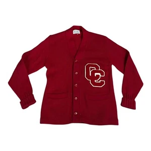 Vintage Varsity Cardigan Sweater Men Sz S Red Lettered Button Bristol Products - Picture 1 of 9