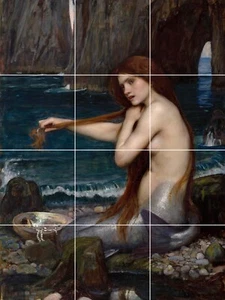 Mural de azulejos/mosaico panel de cerámica de una sirena William Waterhouse - Mural de azulejos - Imagen 1 de 5