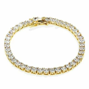 9Ct Round D/VVS1 Simulated Diamond Tennis Bracelet 14k Yellow Gold Over 7In 4mm - Picture 1 of 3