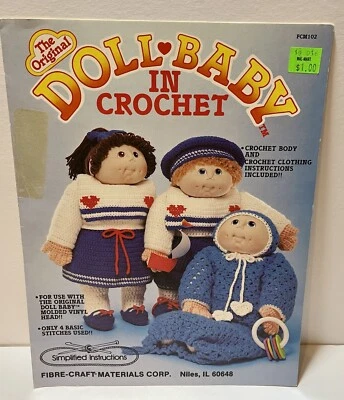 Vintage Original Doll Baby in Crochet Patterns 40 yrs old Fibre Craft 1984 - Image 1 of 3