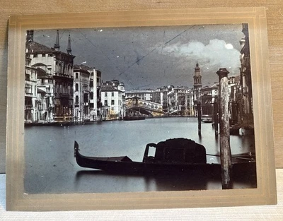 GRAND CANAL VENICE ITALY Albumen Photo Late 1800's Gondolla Rialto Venezia 11x8 - Image 1 of 4
