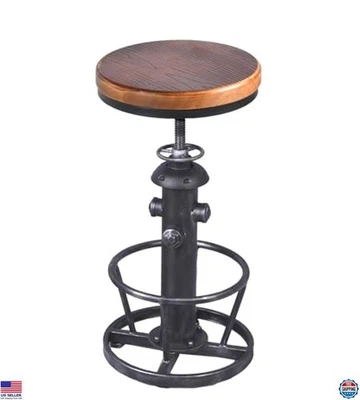Banqueta de bar vintage industrial altura ajustável café, tampo redondo de madeira, prata - Imagem 1 de 4