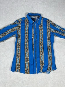 Wrangler Western Hemd Herren XL Blau Aztec Southwestern Pearl Druckknopf L/S - Bild 1 von 9