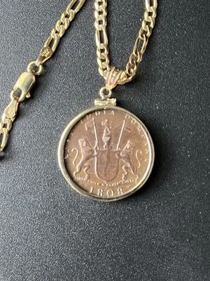 1808 Admiral Gardner 10 Cash Shipwreck Coin w/14K Gold Bezel & 18” SS Chain - Image 1 of 4
