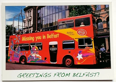 Missing You In Belfast Red Tour Bus Guinness Postcard - unused - Image 1 of 4