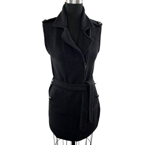 TORY BURCH grigio scuro cintura lana merino zip intera maglione smanicato giacca gilet S