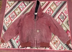 VTG Carhartt Jacket Mens XL Faded Distressed Brick Red Quilt Lined J68 BRK USA - Picture 1 of 13